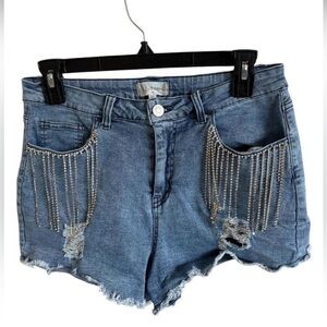 Altar'd State blue denim shorts with rhinestone embellishments